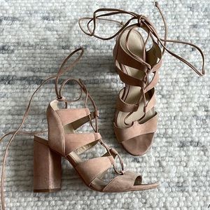Vince Camuto Blush Lace Up Suede Heels - Size 7.5.